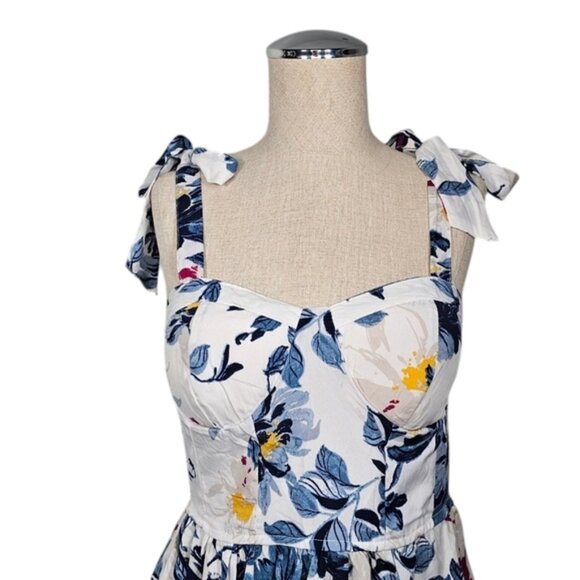 Band of the Free Floral A Line Summer Dress Ivory Blue Medium - Picture 6 of 15